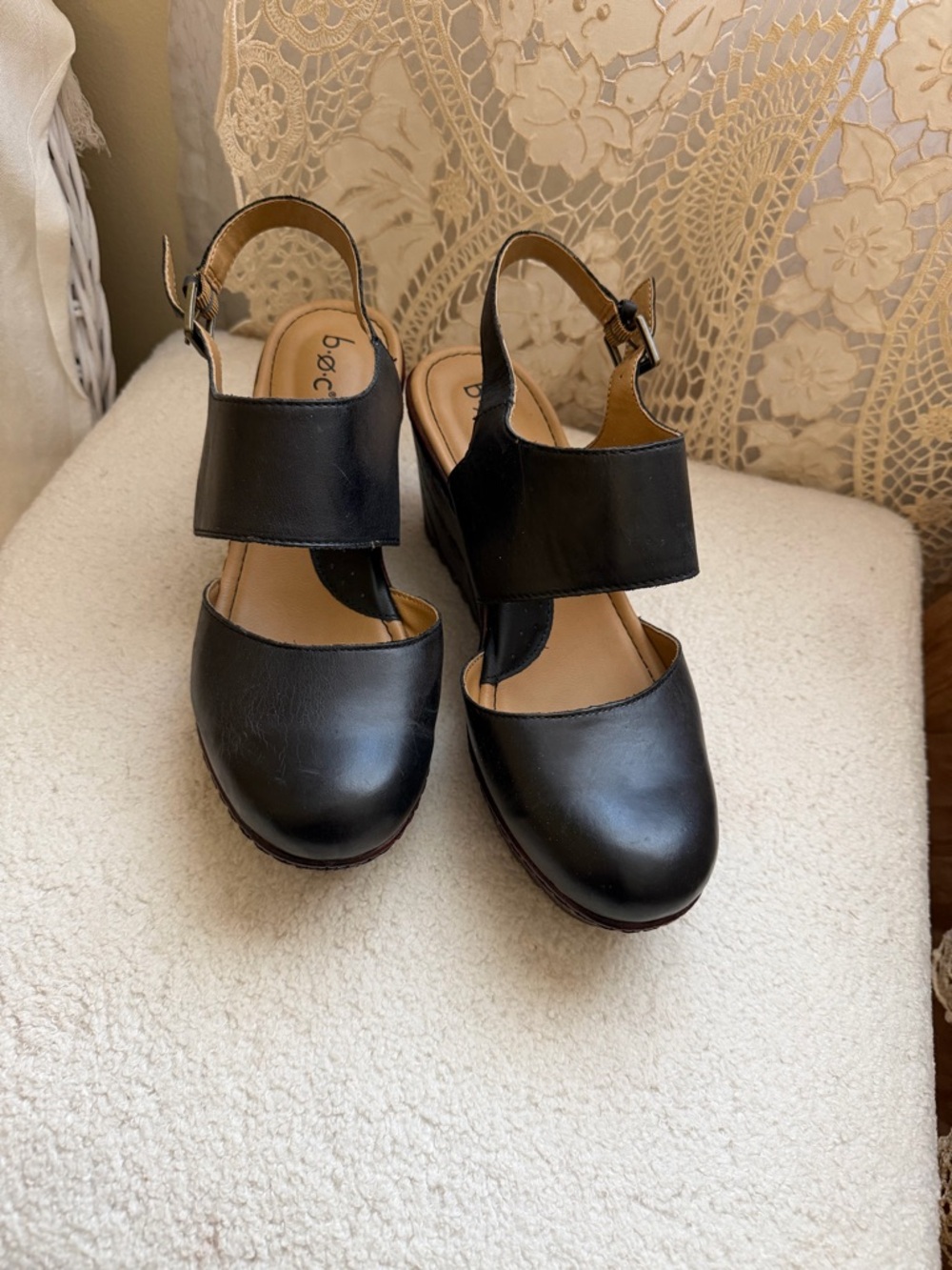 b.o.c. Black Leather Wedge Slingback Mary Jane - Picture 11 of 12